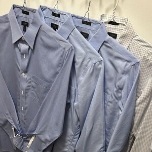 Bundle 4 J. Crew Men’s Dress Shirts Slim Fit Non-Iron Blue & Check Patterns J